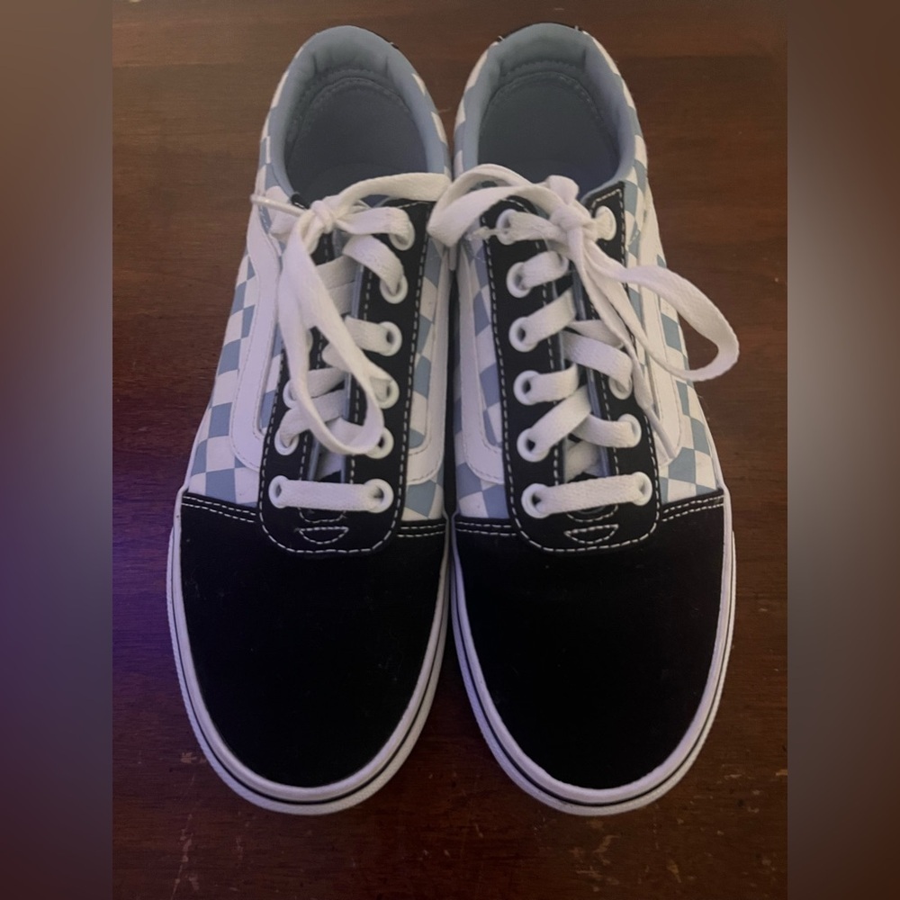 Vans Checkerboard Lace-Up Sneakers - Black & Light Blue size 7.5 never been worn - Picture 7 of 9
